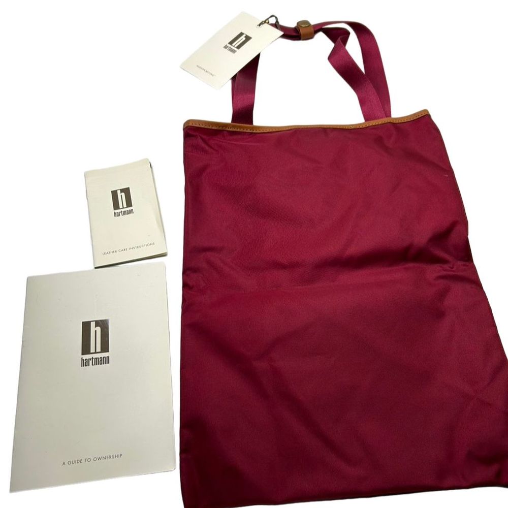 Hartmann Hudson Belting Large Tote Black Raspberry Leather Trim Shopper Bag NWT